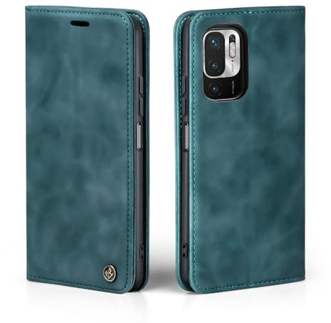 LBH Handyhülle für Xiaomi Redmi Note 10 5G in Petrol Blau mit Karten- und Geldfach Smartphone Hülle mit Standfunktion Flip Case Schutzhülle Magnetverschluss Vintage
