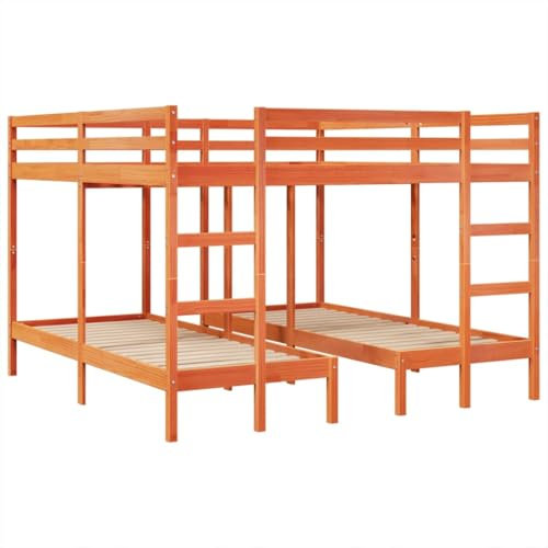 vidaXL Dreifach Etagenbett, Bettgestell mit Lattenrost Rausfallschutz, Bett für Kinder Jugendliche Erwachsene, Kinderbett Holzbett, Braun 200x200/80x200cm Massivholz Kiefer