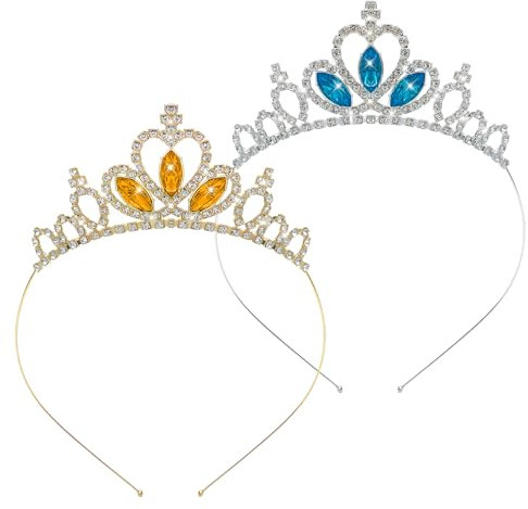 Lot de 2 Serre-Tête Princesse Couronne pour Femme et Fille, Bandeau Tiare Strass Cristal Perle, Tête Couronne Brillant Strass Alliage pour Mariage, Bal, Fête, Couronne Princesse(Or et Bleu)