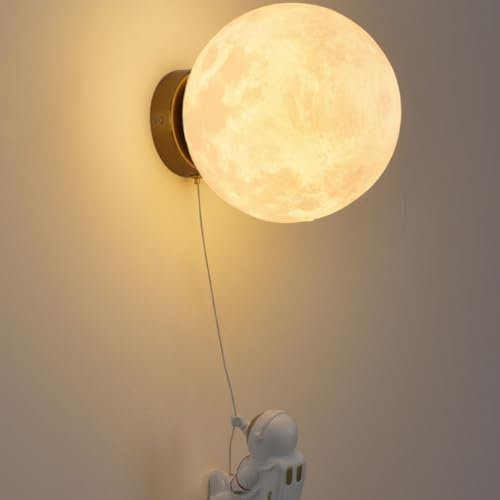 AoLa Kinder Wandlampe Innen Astronaut Mond Wandleuchte 3D Drucken Kinder Schlafzimmer Nachtlicht Dekorieren Wandbeleuchtun 12W 3 Lichtfarben Modi Nachttischlampe für Jungen Mädchen Kinderzimmer.