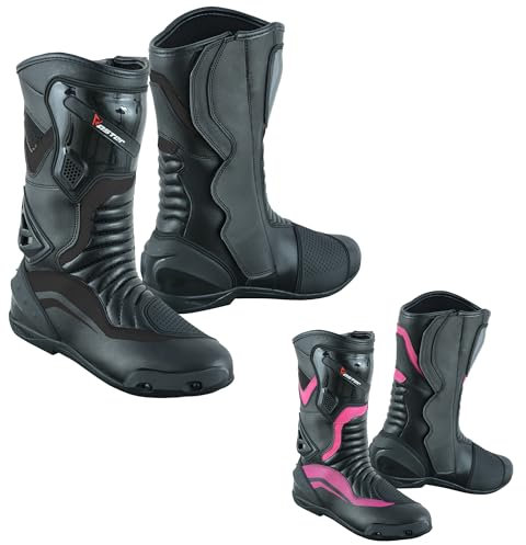Vaster Moto Scarpe da moto lunghe alla caviglia da donna stivali rosa moto scarpe da moto scarpe in pelle impermeabili donna, Nero , 40 EU