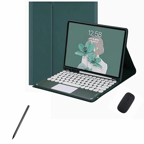 Etui Clavier pour Samsung Galaxy Tab S10 Ultra 14.6 Pouces 2024,Clavier sans Fil détachable Bluetooth avec Touches Rondes, Souris, Clavier et Stylet(Dark Green)