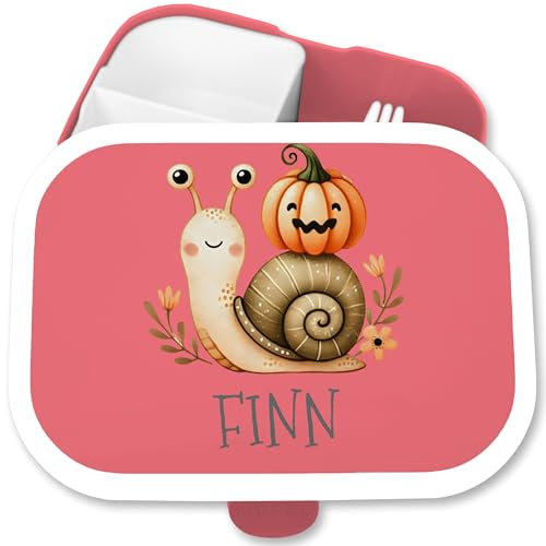 Kinder Campus für Mepal - Halloween - Schnecke und Kürbis Brotdose mit Namen | Personalisierte Kinderbrotdose | Geschenk zur Einschulung - 750 ml - Rosa - kinderbrotdosen vesperdose