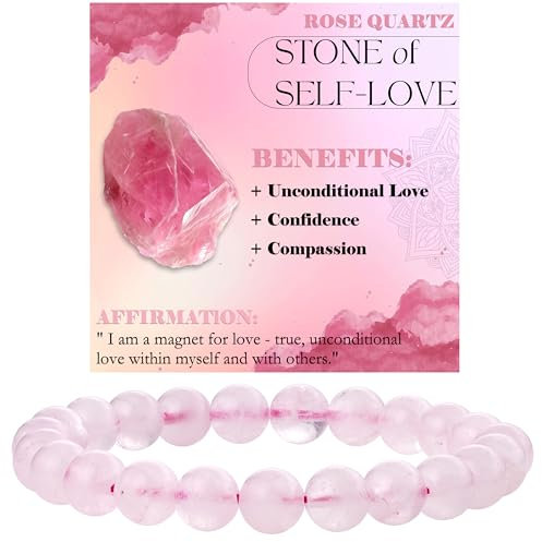 Bivei Rosenquarz - Selbstliebe Perlenarmband für Frauen 8mm Semi Precious Natural Stone Stretch elastischen Schmuck Yoga Geschenke