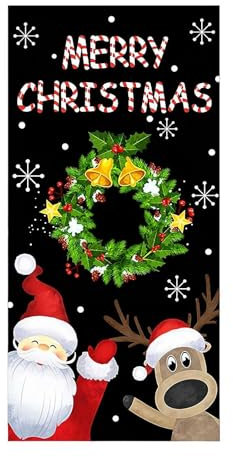 Décoration de porte d'entrée de Noël 2025, bannière imprimée Père Noël pour le Nouvel An, intérieur et extérieur, fournitures de fête (D)