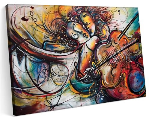 Printonia Leinwandbild m Bild auf Leinwand 120x80 Jazz Trompete Musik Klang Abstraktion