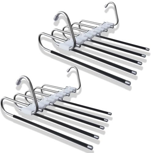 RYHHH Multipla Byxhängare 2-Pack | 5-i-1 Byxhängare Platsbesparande | med Flera Stänger | Stabila med Halkfri Stoppning | Utrymmesbesparande | för Jeans | Byxor | Leggings | Slips | Halsduk | Svart