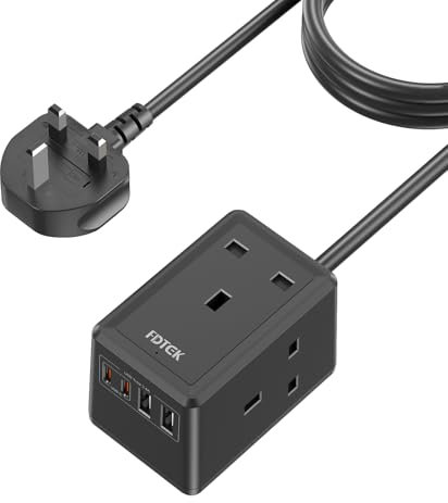 Extension Lead 3M with USB Slots, 3 Way Cube Extension Socket with 2 USB C and 2 USB A Slots, Small Wall Mountable Power Strip with 3 Metre Extension Cable for Travel Home Office-Black