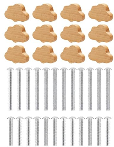 Kopinma 12 Piece Beech Wood Drawer Knobs Cloud-Shaped Wooden Dresser Pulls Boho Dresser Knobs Wood Color for Cabinets, Furniture