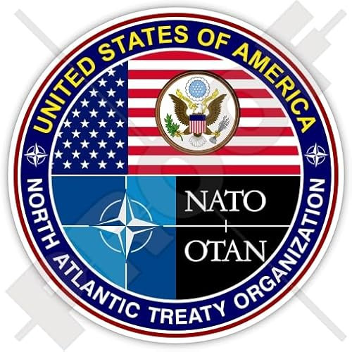 NATO-Aufkleber der Vereinigten Staaten – American Membership in North Atlantic Treaty Organization Rundes Design (9 cm) – wetterfester Vinyl-Aufkleber