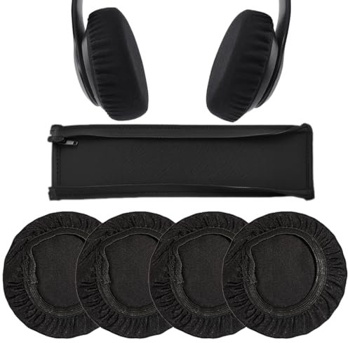 4 Pcs Housses Casque + 1 Pcs Housse de Serre-tête de Casque, Coussinets d'Oreilles pour Casque Lavables, Housse de Bandeau Casque Audio, Protection contre la Sueur, pour Ecouteur 9-11 cm