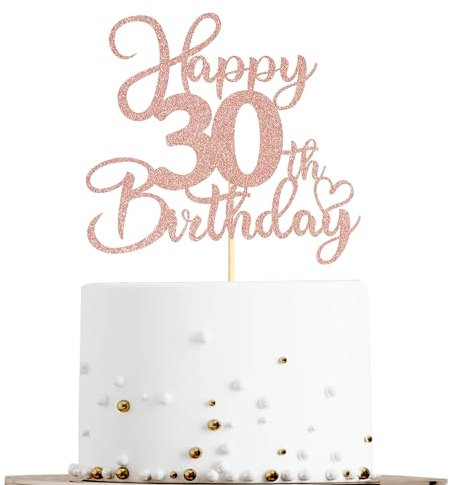 Sotpot 1 Pack 30th Birthday Cake Topper Double-sided Rose Gold Glitter Cake Pick Cake Decoration for Happy 30th Birthday Anniversary Party Decorations