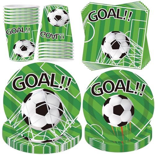 50 Stück Fußball Partygeschirr Set,Kindergeburtstag Geschirr Set,Fußball Pappgeschirr Kindergeburtstag,Kindergeburtstag Deko mit Teller Becher Servietten,Party Geschirr für 10 Gäste