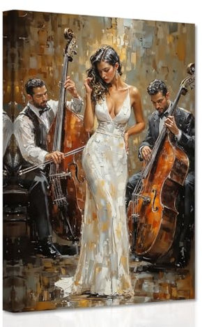 CCWACPP Musik-Leinwandkunst Jazz-Wanddekoration Musikbilder Druck Musikgemälde Poster Wohnzimmer-Bar-Dekor gerahmt (30L x 45B cm)