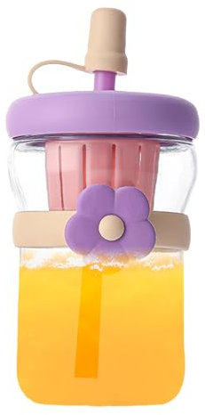 Glass Drinking Bottle,Clear Glass Cup Water Bottle | Leak Proof Flask Jug with Lid and Straw, Large Coffee Cup for Home, Gym, Sports, Travel