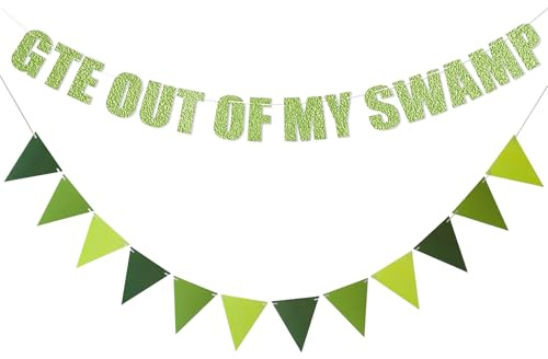 Wasise Get Out of My Swamp Banner - Funny Birthday Banners, Swamp Halloween Decor, Green Glitter Party Decorations, Funny Housewarming Party Decor, Room Backdrop Decorations