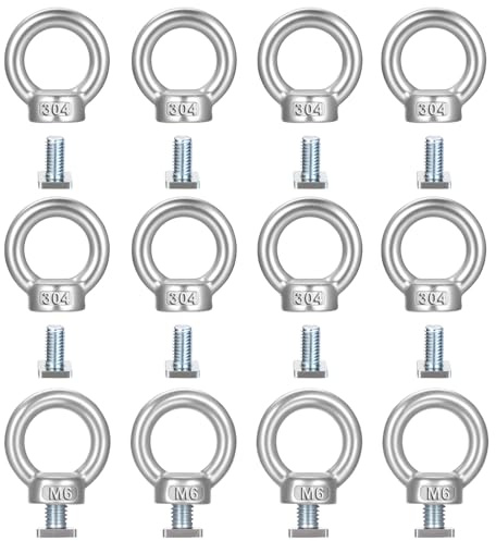 12 Pz Golfari Bullone a Occhiello in Acciaio Inox 304 con Viti Quadrate M6, Bulloni ad Occhiello Vite ad Occhiellos, Dado ad Anello, Dado a Occhiellos per Sollevamento