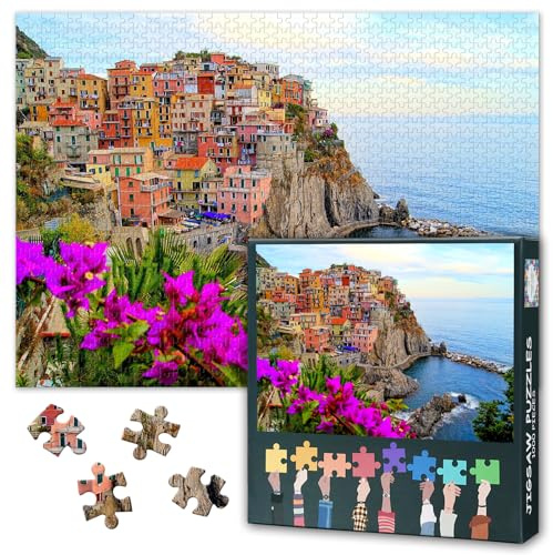 1000 Teile Puzzle: Cinque Terre Riomaggiore (50x70cm) - Italienisches Küstendorf, Herausforderndes Landschaftspuzzle zur Entspannung