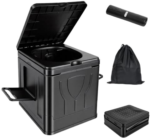 Collapsible Portable Camping Toilet with Lid & Paper Holder Support 330 LBS