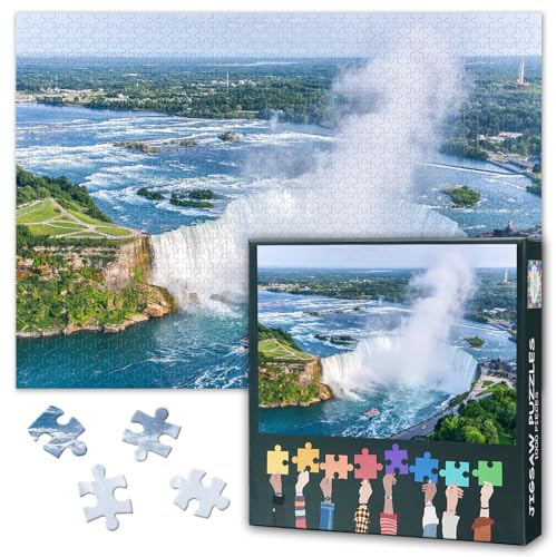 1000 Teile Puzzle für Erwachsene Niagara Falls Luftaufnahme Kanada Landschaftspuzzle Herausforderndes Spiel Gehirntraining Dekoratives Wandbild 50.5 x 70.5 cm