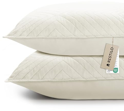 RESTILO Kissenbezug 50x70 cm 2er Set Beige Kissenhülle Dekorative Sofakissen Dekokissen Zierkissenbezug Ultrasonic Steppung weich für Sofa deko ideal für Wohnzimmer Schlafzimmer Softa