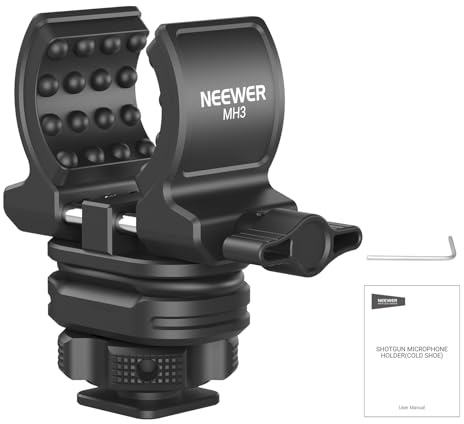 NEEWER Microphone Holder with Cold Shoe Adapter Shock Absorb Mic Mount, MH3 | Noise Reducing Accessories with Built in Silicone Pads, for Mics of 0.7 to 1 (19 to 25mm) in Diameter