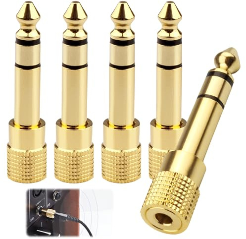 5Pack Headphone Jack Adapter 6.35mm Male 1/4 inch to 3.5mm Female 1/8 inch | Aux Plug Stereo Audio Adapter Gold Plated Stereo Plug Adaptor for Digital Devices Keyboard Digital Piano Amplifier Earphone