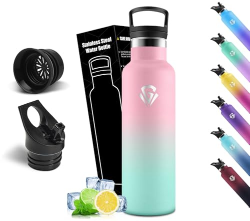 Mulbijeo Gourde Isotherme 500 ML, Gourde INOX avec Paille, Réutilisable, Bouteille d'eau sans BPA, Anti-Fuite, Isolation sous Vide en Acier Inoxydable à Double Paroi, pour Enfants, Adultes, Sport