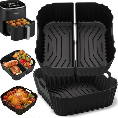 Airfryer Silikonform für Cosori Turboblaze 5,5L/5,7L/6L/6,2L/6,4L, 3 Stk | Silikoneinsatz Heißluftfritteuse Zubehör Wiederverwendbare Air Fryer Silikon Backform Einsätze BPA frei, spülmaschinenfest
