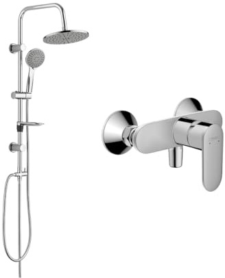 Belvit Hansgrohe Vernis Blend Einhebel Duschset, Chrom Grau | Keramikmischsystem, Regendusche 20 x 20 cm, Handbrause 3 Strahlarten, Temperaturbegrenzung, Duschstange 85 cm, Duschsystem
