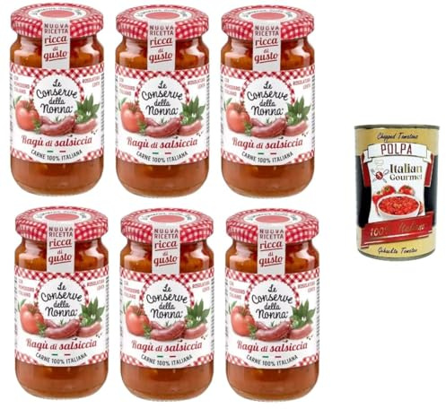 Italian Gourmet Bundle 6 x Sauce Ragù à la Saucisse 190 g + Italian Gourmet Polpa, Sauce Tomate à la Saucisse, Viande 100% Italienne, Tomate Italienne, Sauce pour Pâtes, Ragù Italien Prêt à l’Emploi