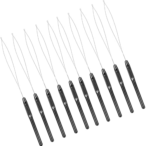 Hair Extension Loop Tool, Micro Link Threader Needle, 10 Pcs | Durable plastic handle, Easy-to-use loop design, Lightweight construction, Suitable for salon & DIY use