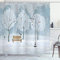 ABAKUHAUS Winter Duschvorhang, Schnee in Park Weihnachtsbaum, Stoffliches Gewebe Badezimmerdekorationsset mit Haken, 175 x 200 cm, Blau Weiss