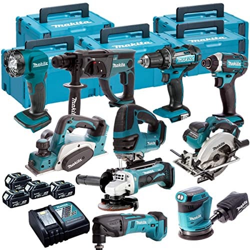 Makita 18V T4TKIT-84 LXT Cordless 10pcs Monster Kit with DHP482 + DTD152 + DJV180 + DSS611 + DKP180 + DHR202 + DGA452 + DBO180 + DTM50 + DML815 4 x 5.0AH BL1850 Batteries, DC18RC Charger & Case