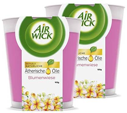Air Wick Wohlfühl-Duftkerze im Glas – Duft: Blumenwiese – Enthält natürliche ätherische Öle – 2 x Duftkerze in rosa