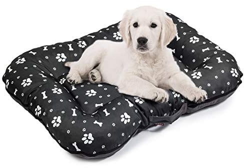 BOUTIQUE ZOO Hundebett - Wasserfest, Waschbar Hundematte aus Codura | In & Outdoor für mittelgroße Hunde | Farbe: Schwarz mit Weiß Muster, Größe M: 80 x 65 cm