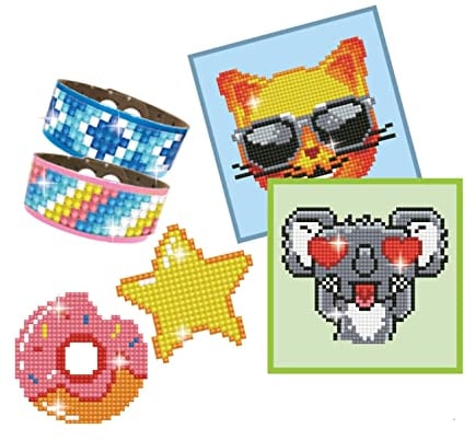 DIAMOND DOTZ DTZ10.003 - Original Diamond Painting Dotzies Set mit 6 Motiven: 2 Bilder 15x15cm, 2 Armbänder, 2 Aufkleber / Sticker, DIY Diamant Komplettset für Kinder ab 8 Jahren, Extra funkelnd, Grün