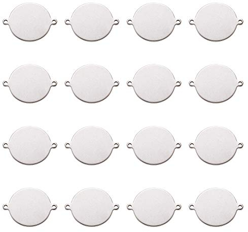 Pandahall - 10 piezas de acero inoxidable plano redondo en blanco para etiquetas de estampación de 25 x 19,5 x 1 mm, eslabones de metal con agujero de 1,5 mm