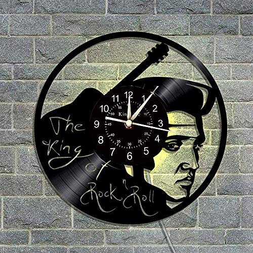 Smotly Vinyl Wanduhr, große Wanduhr mit dem Thema Elvis Presley, der König von Musik und Rock, kreativ handgefertigte Wanduhr Geschenk,A