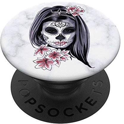 PopSockets White Sugar Skull Cell Phone Button Holder Pop Out Back Knob PopSockets PopGrip: Swappable Grip for Phones & Tablets