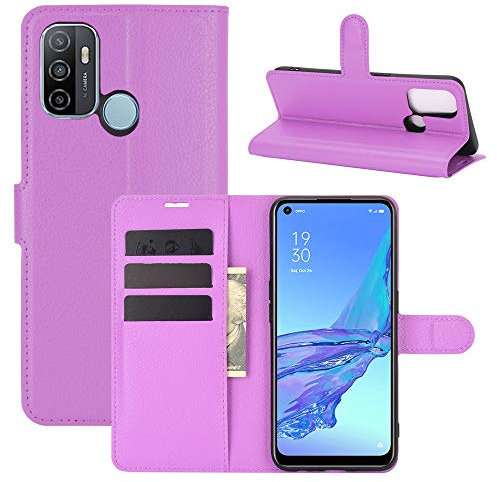 Fertuo Coque Oppo A53s / A53 2020, Antichoc Portefeuille Étui Housse en Cuir à Rabat Flip Cover Case avec Silicone Bumper, Porte Carte, Béquille, Boucle Magnétique pour Oppo A53s / A53, Violet