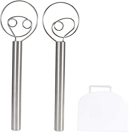 Lot de 2 Fouet Danois, Fouet à Pâte Danois,Lot de 2 Fouets à PâTe en Acier Inoxydable, Melangeur a Fouet de Pate en acier Inoxydable avec Grattoir à Pâte pour des Pâtes épaisses, 30cm