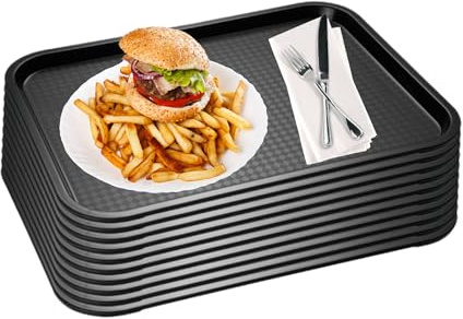 APS Plateau Fast Food lot de 10, plateau de service incassable et lavable au lave-vaisselle, Made in Germany, 53 x 32,5 cm, hauteur 2 cm (GN 1/1), noir