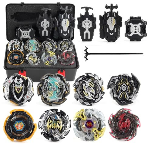 Baybledas Burst Toupies Burst Turbo avec Lanceurs 4D Combat Top Top Model Metal Masters Speed Top avec Rafale pour La Journée des Enfants, Pâques, Noël, Anniversaire Noir