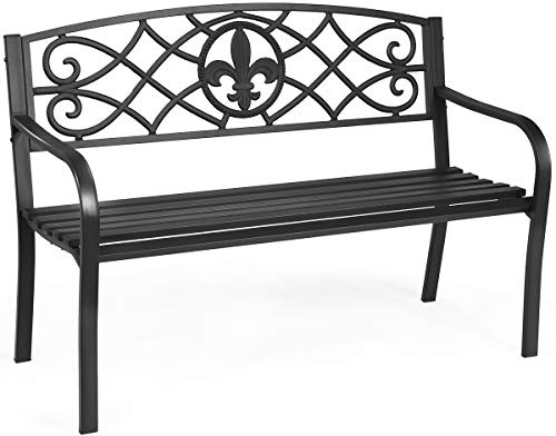 CASART Garden Bench, Cast Iron Decorative Pattern Park Chair Seat, Outdoor Leisure Bench Loveseat for Garden, Patio, Park, Porch and Yard (Black, 128 x 60 x 89cm)