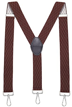 MASADA Herren Hosenträger mit robusten Karabiner Verschluss stufenlos verstellbar 3,5 cm breit und bis zu 195 cm Körpergröße - Raute Braun