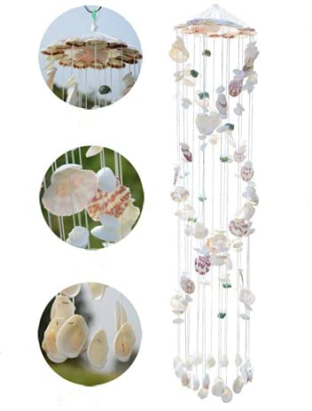 Muschel-Windspiel, handgefertigt, hängend für drinnen oder draußen, Bunte Spiralmuschel, 80 cm Hängehöhe