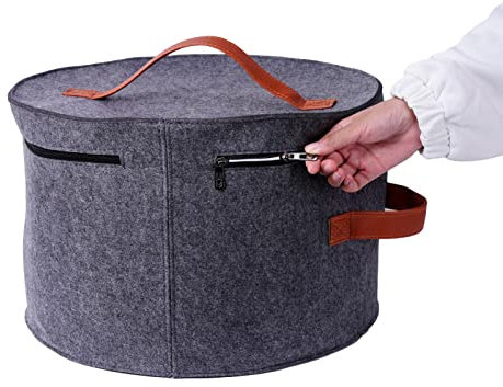 sadfd 1 Stück Hutschachtel Rund Mit Deckel, Groß Hutkoffer, Hutbox Pop Up Hut Aufbewahrungsbox, Runder Organizer Transparentem Dekorativer Schrank Organizer, 43cm, Grau