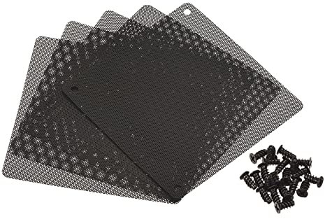 sourcing map 140mm Computer Fan Filter Grills PVC Mesh Dustproof Case Cover with Screws for Computers, Black Pack of 5