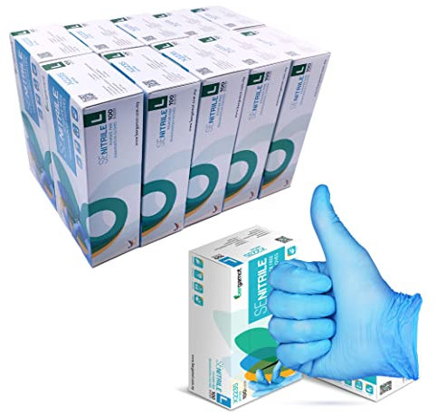 Guantes Nitrilo talla L sin Polvo Azules - Guantes Desechables L - Guantes LATEX FREE Pack de uso Universal para Cocina Trabajo Jardin Profesiones Relacionadas con la Salud etc.- 100 unidades (x10 L)